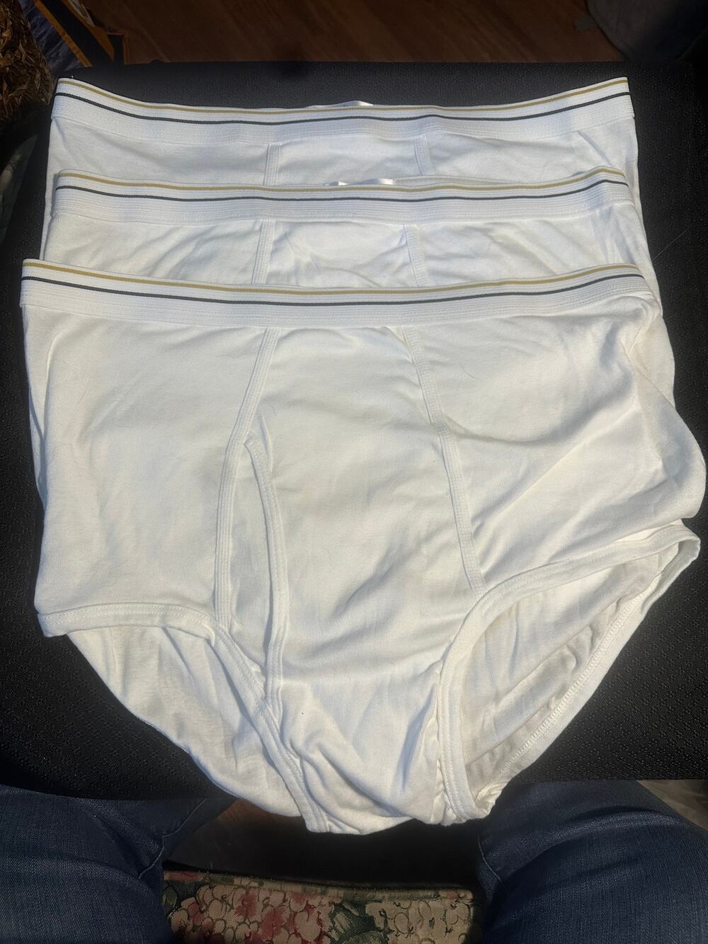 VTG (3) pair Stafford Briefs Underwear white black and gold stripe band size 42